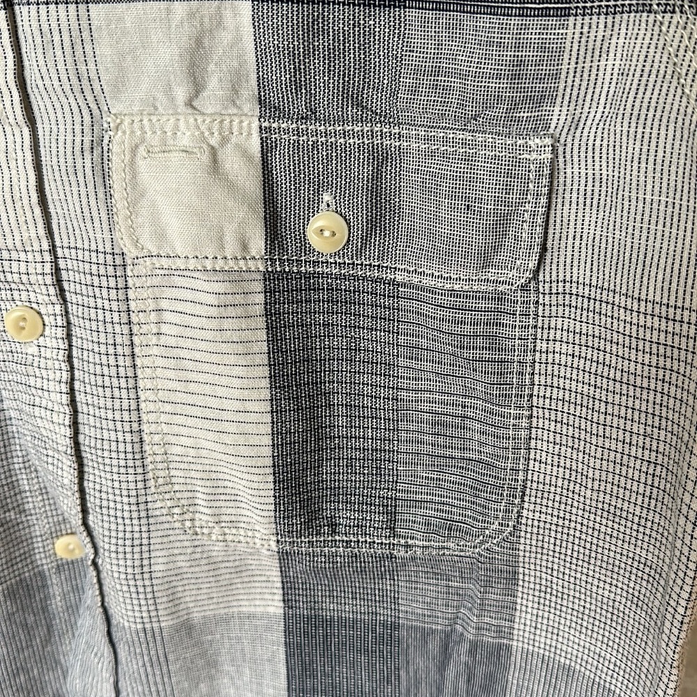 Madewell shortsleeve mandarin color plaid cotton/linen button down blouse size S - Picture 3 of 7